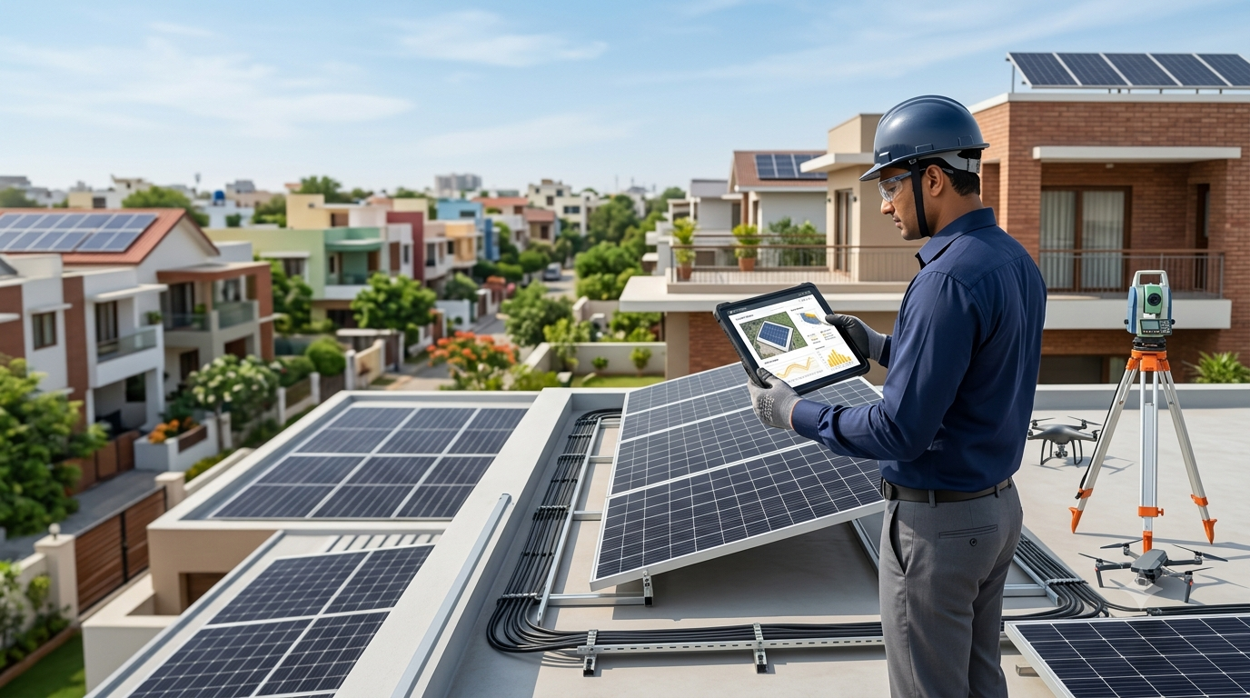 Technician conducting solar site survey