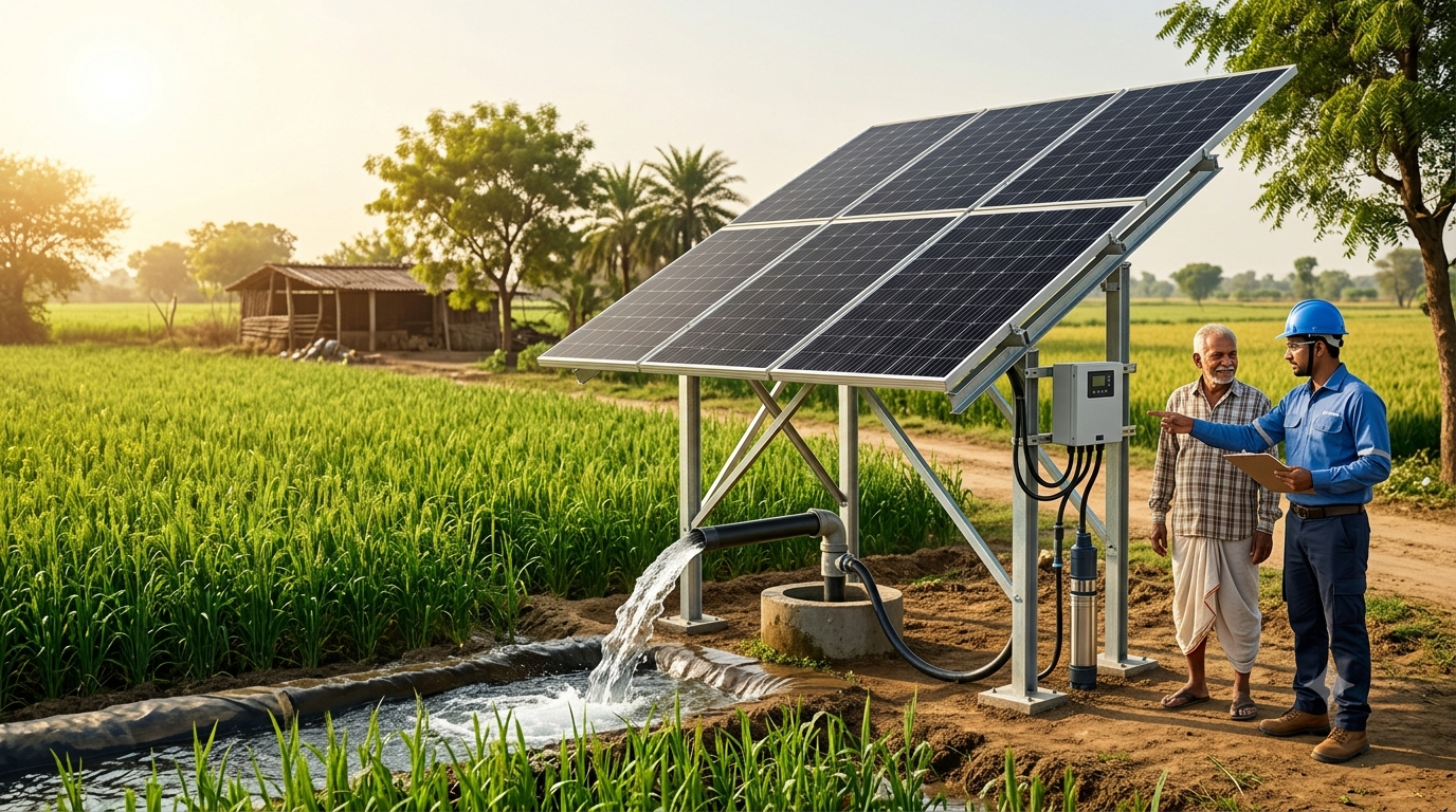 Solar water pump in a field